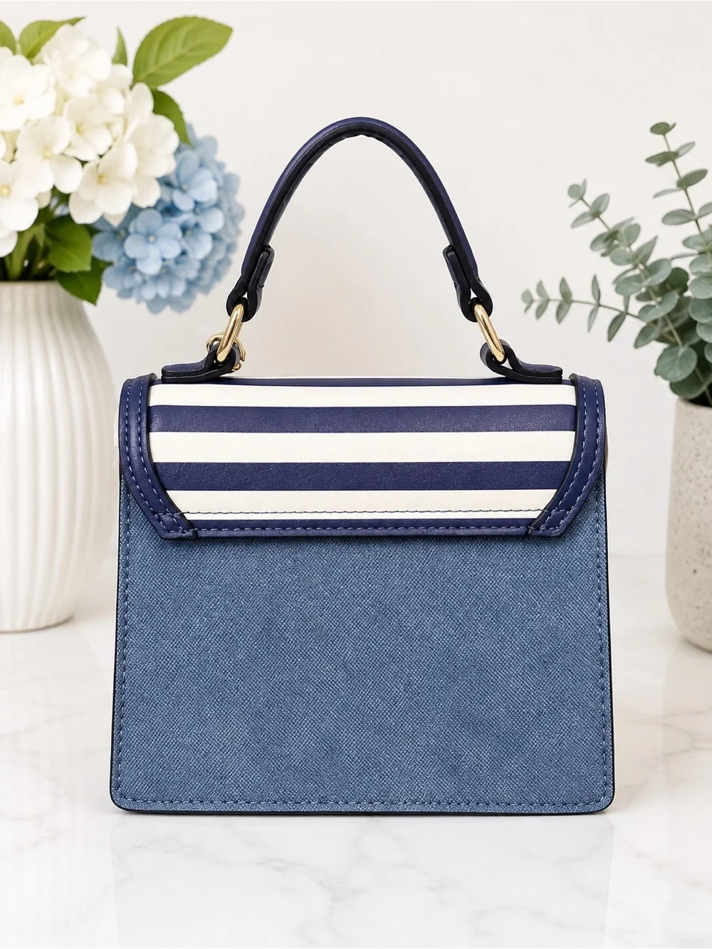 Aldo Nautical Striped Satchel Top-Handle Crossbody w/Charm NWT